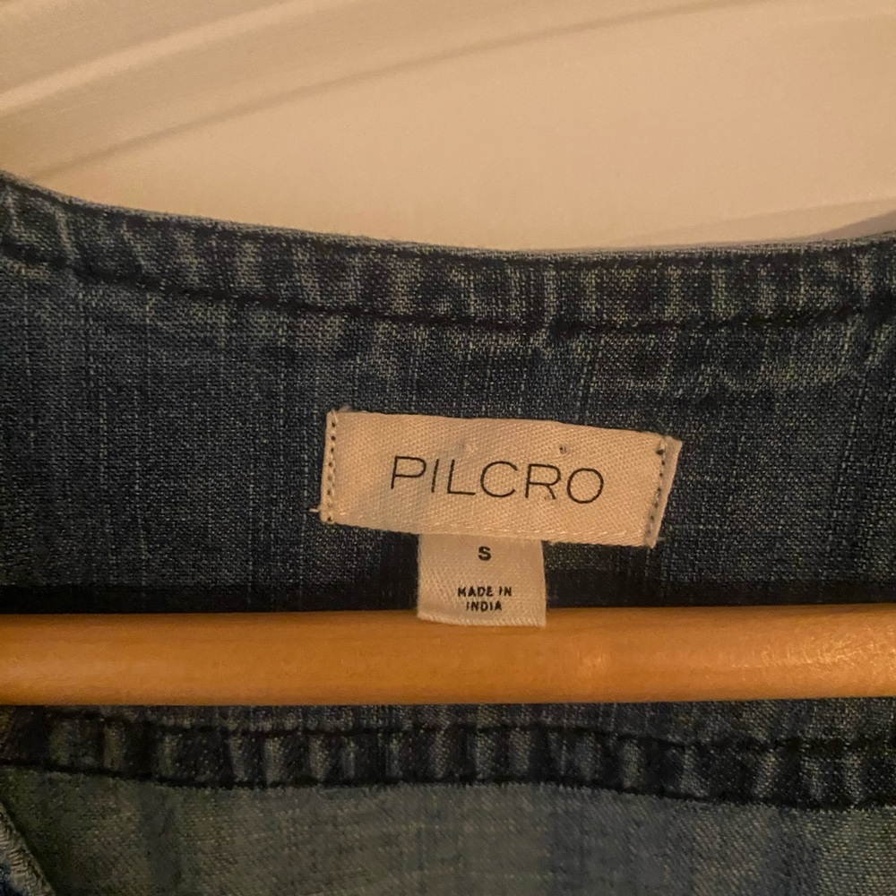 Pilcro Anthropologie Smocked Puff Sleeve Denim Dress Size Small Prairie Blue - Picture 7 of 8